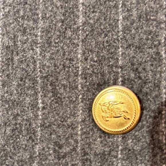 Burberry Charcoal Pinstripe Suit with Gold Buttons